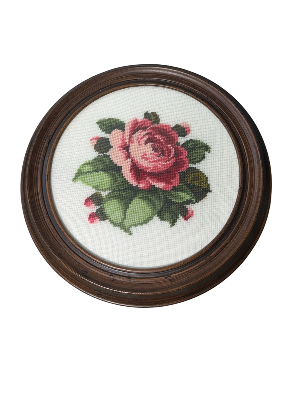 Vintage 12" Framed Petit Point Needlepoint Floral Roses 1980s